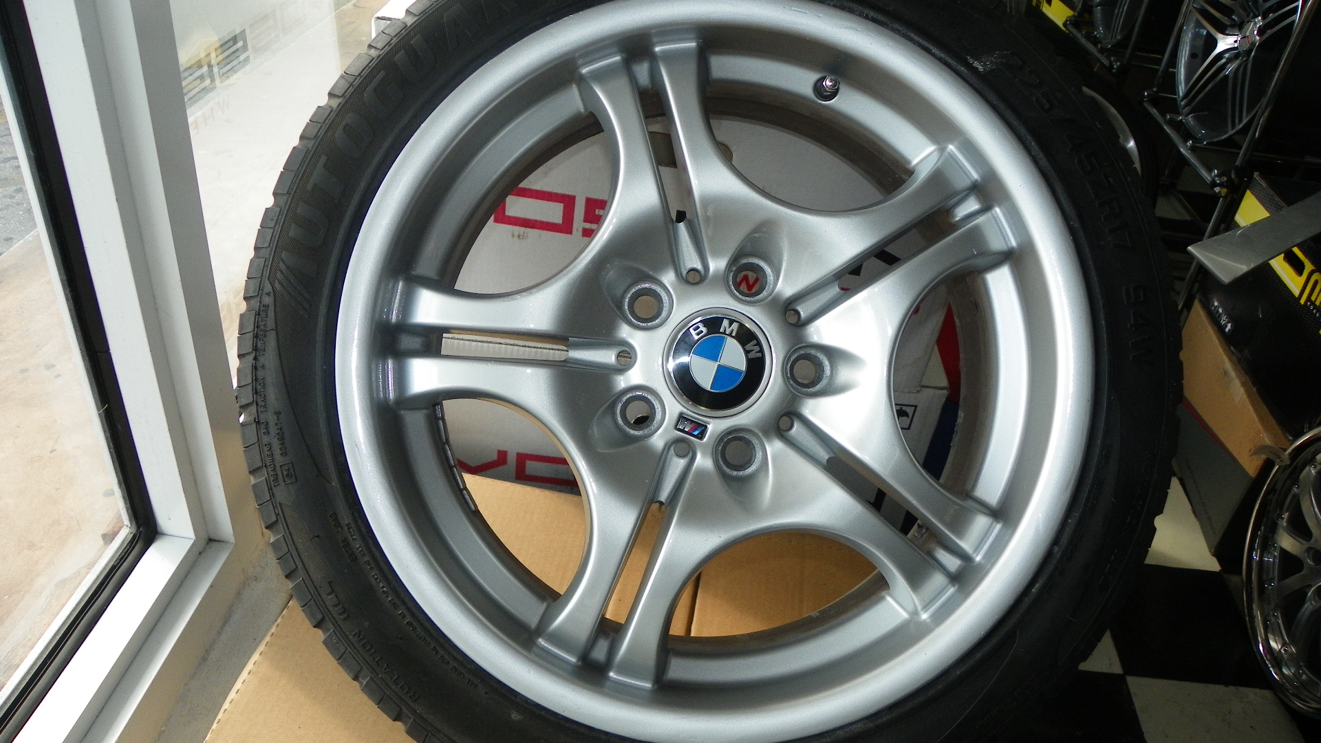 BMW WHEEL SET 17"  M-3  GENUINE #899  W  TIRES  STAGGERED 49899